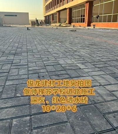 偃師豫蘇學校道路施工 深灰、紅色透水磚 10*20*6